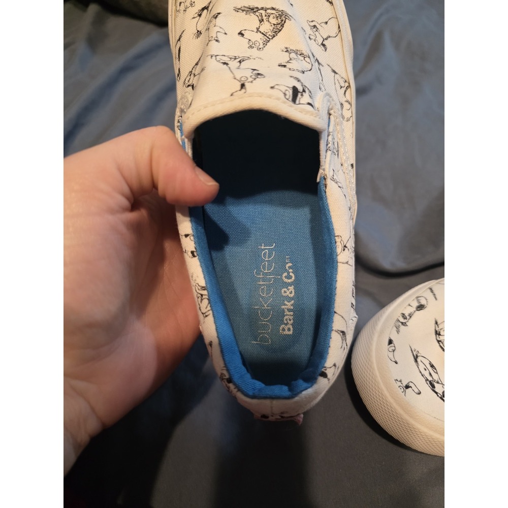 Bucketfeet Dog Print Slip On Shoes Womens 6.5 White Canvas Art Sketch Sneakers - Picture 5 of 9